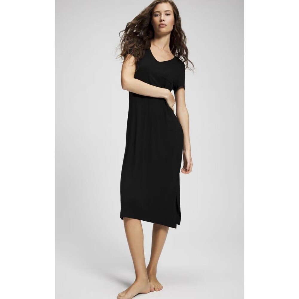 Soma Cool Nights XXL Long Pullover Nightgown Short Sleeves Maxi Dress 2X Black